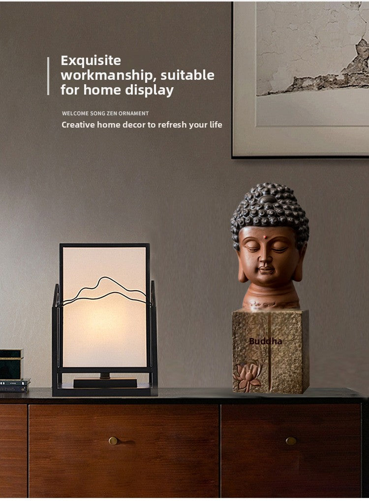 zensoullab New Chinese Style Ceramic Buddha Head Zen Ornament Home Entrance Crafts Fish Tank Landscaping Antique-like Tathagata Buddha Statue