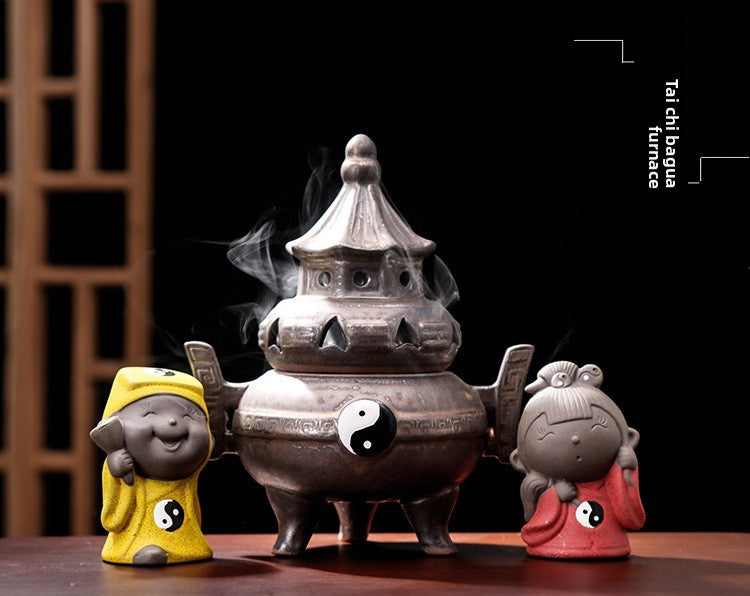 zensoullab Creative Ceramic Antique Incense Burner Tai Chi Bagua Tower Incense Burner Indoor Tea Ceremony Accessories Zen Home Decor