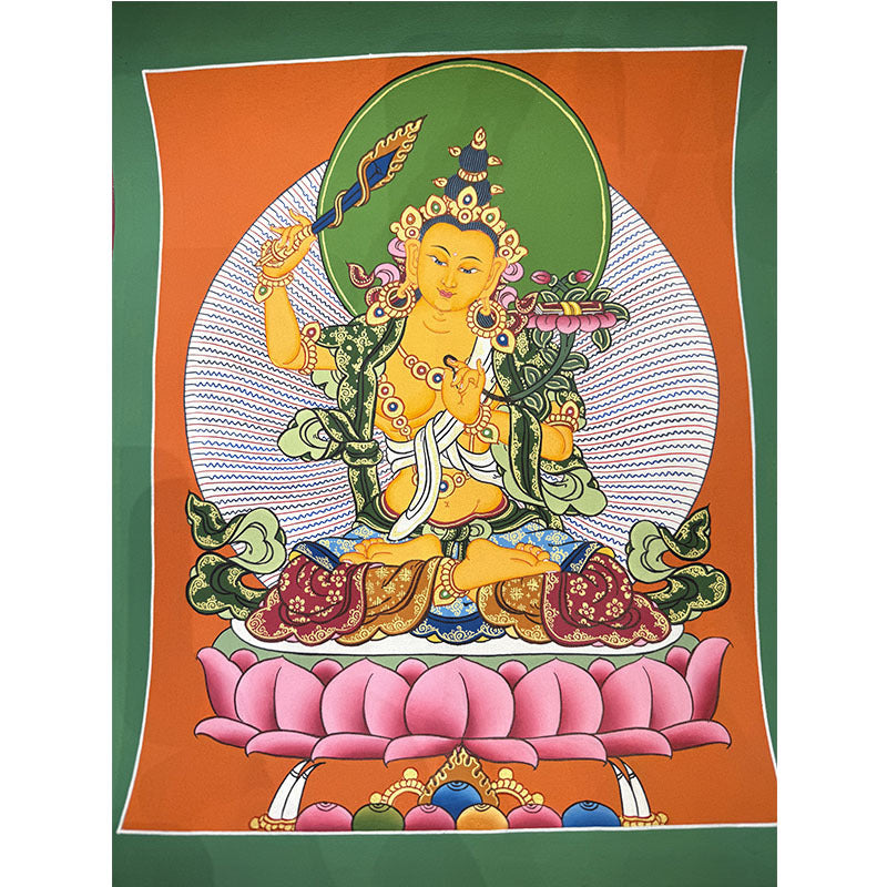 zensoullab Nepal Hand-painted Yellow God of Wealth Green Tara Manjushri Four-armed Guanyin Medicine Buddha Buddha Statue Thangka Table Decoration Hanging Painting
