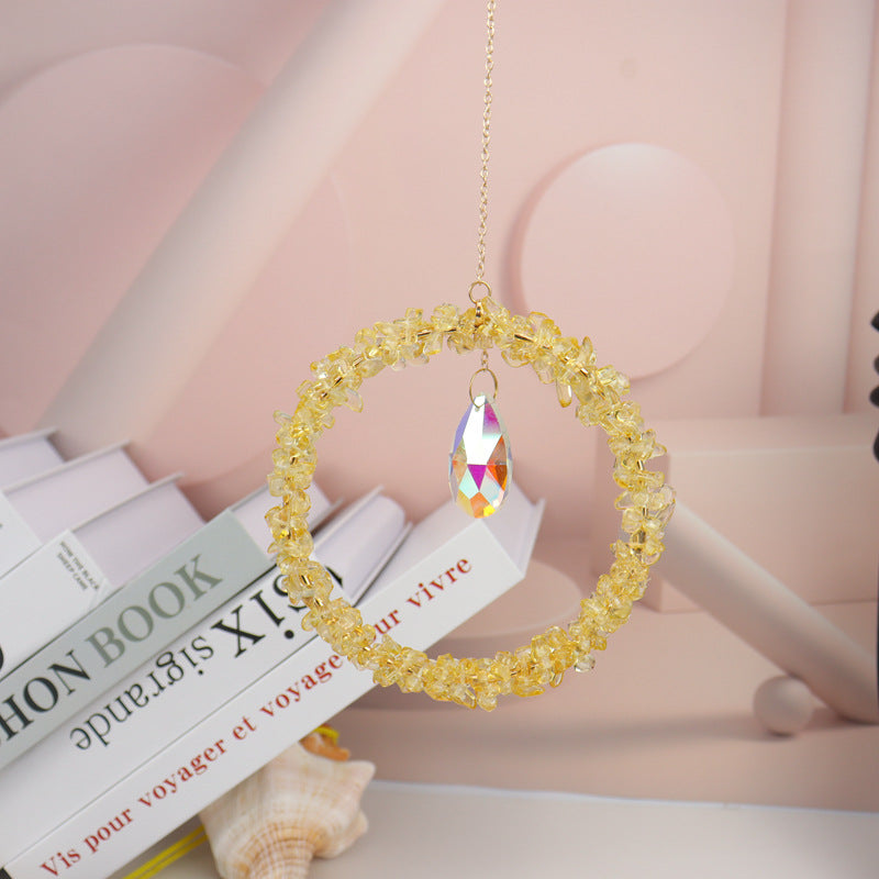 zensoullab Sun Catcher Gardening Crafts Crushed Stone Large Circle AB Color Crystal Water Drop Lighting Pendant