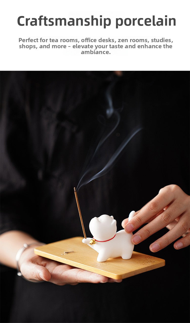 zensoullab Cute Forbidden City Kitten Ceramic Incense Holder Aromatherapy Burner Ornament Soft Healing Tea Table Tea Pet Indoor Incense Burner