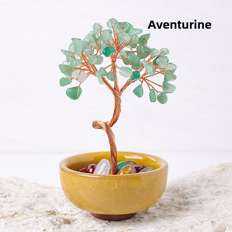 zensoullab Natural Yellow Crystal Wealth Tree Tea Cup Base Treasure Bowl Crystal Tree Crystal Money Tree Desktop Wealth-Attracting Ornament