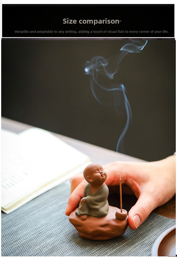 zensoullab Zen Purple Clay Little Monk Incense Holder Ornament for Home Indoor Living Room Tea Tray Incense Ceremony Sandalwood Stand Incense Tray Incense Burner