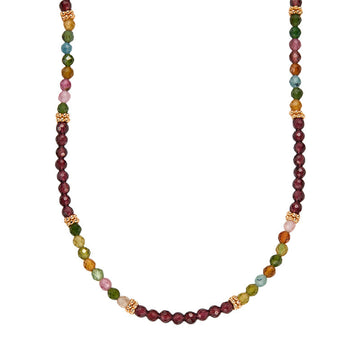 zensoullab S925 Sterling Silver Natural Tourmaline Garnet Gemstone Necklace for Women French Niche Style Handmade Beaded Collarbone Chain