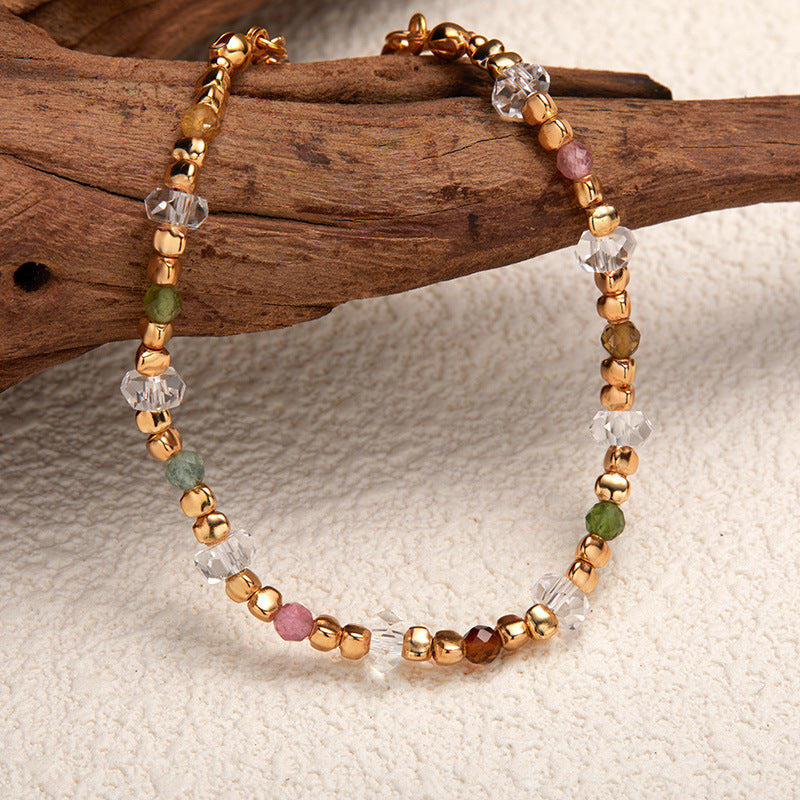 zensoullab Original Design S925 Sterling Silver Natural Tourmaline White Crystal Colorful Gemstone Bracelet for Women Exquisite Handmade Beaded