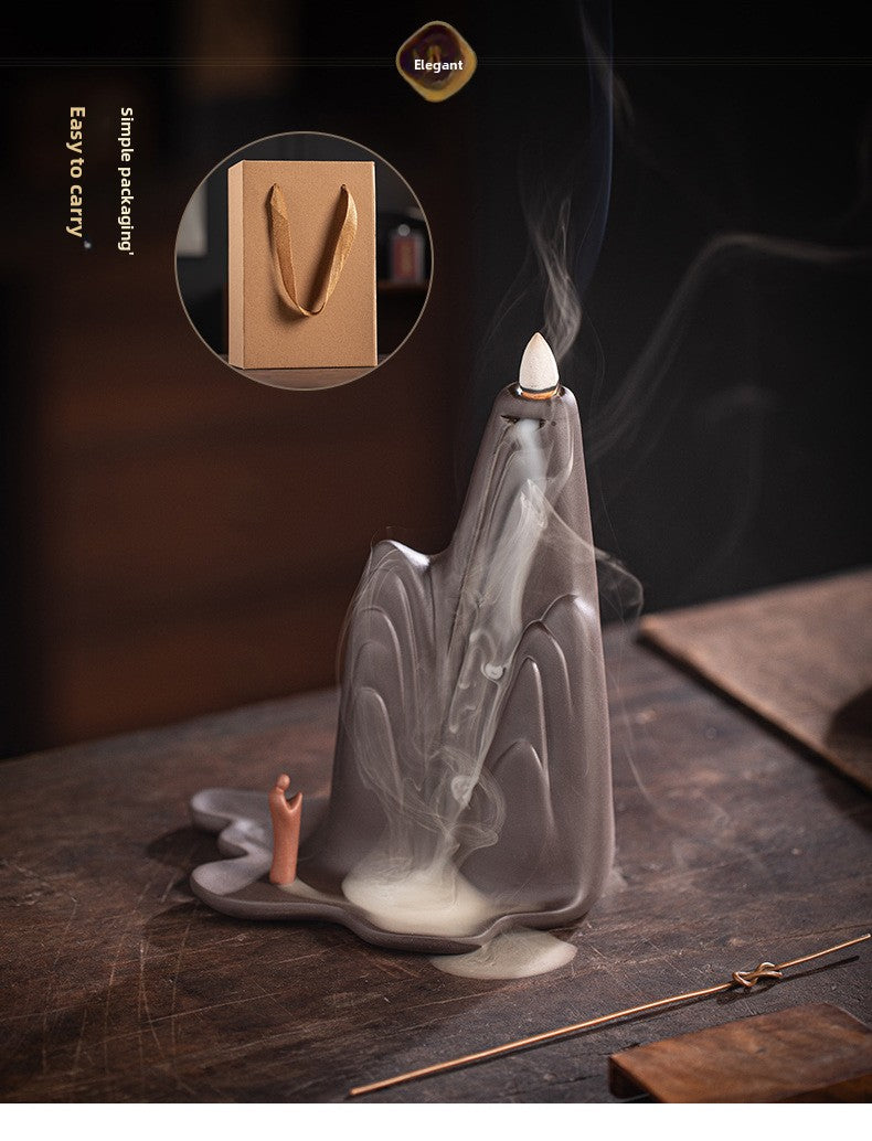 zensoullab Zen Style Chinese Backflow Incense Burner Mountain Water Landscape Desktop Ornament Creative Home Living Room Indoor Aromatherapy Burner