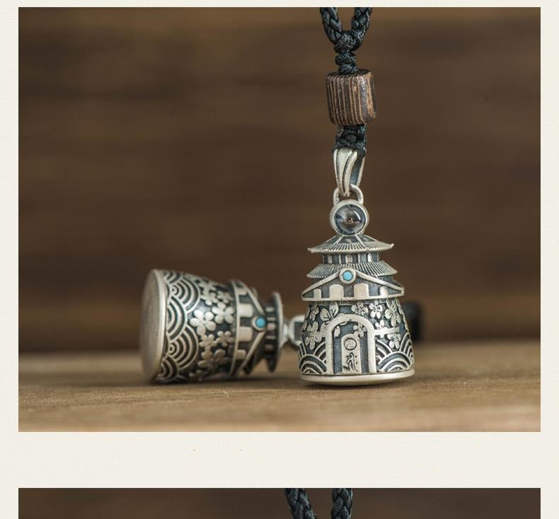 zensoullab Thai Silver Vintage Openable Buddha Pagoda Necklace with Heart Sutra Pendant Hollow Design for Men and Women