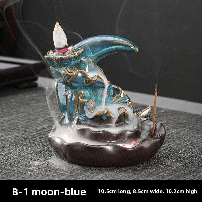 zensoullab Backflow Incense Burner Creative Home Decor Ceramic Burner Craft Zen Double Fish Backflow Sandalwood Ornament