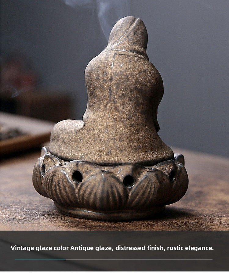 zensoullab Ceramic Zen Unfettered Buddha Incense Burner Home Indoor Antique Creative Coil Incense Burner Sandalwood Agarwood Craft Ornament