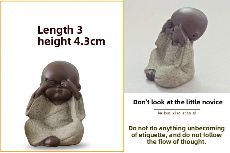 zensoullab Mini Cute Purple Clay Little Monk Tea Pet Ceramic Four Little Sha Mi Succulent Plant Decoration Creative Home Ornament