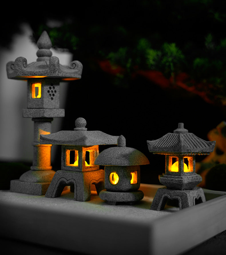 zensoullab Japanese Style Stone Lantern Micro Landscape Ornament Chinese Style Bonsai Fish Tank Decoration Ancient Style Desktop Zen Tea Table Stone Lantern