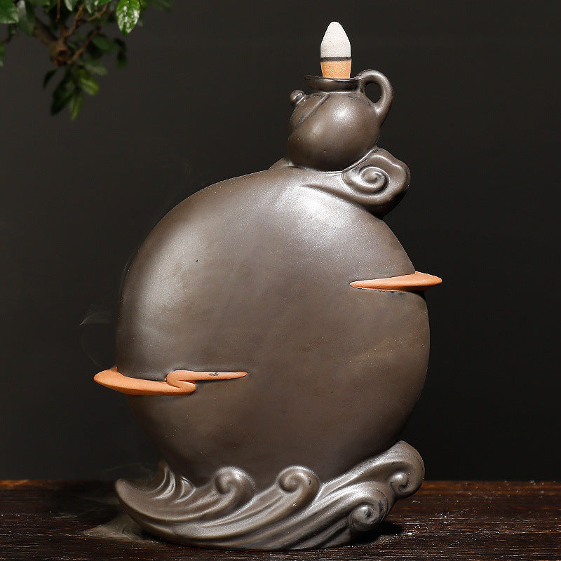 zensoullab New Teapot Smoke Backflow Incense Burner Large Ceramic Ornamental Incense Burner Home Decor Craft