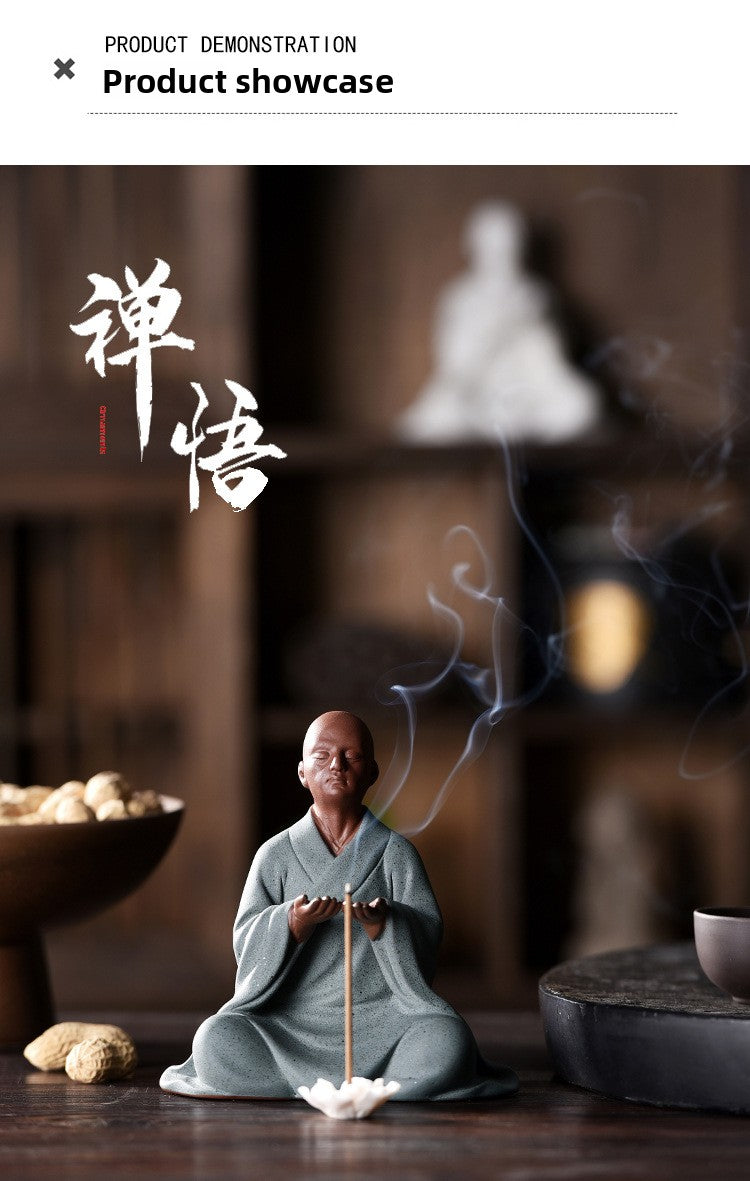 zensoullab Zen Ceramic Little Monk Desktop Decoration New Chinese Style Living Room Entrance Figure Soft Decoration Tea Table Tea Pet Premium Ornament