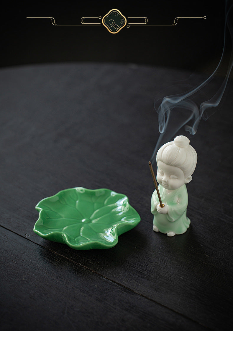 zensoullab Chinese Style Celadon Small Taoist Incense Holder Incense Stand Home Indoor Sandalwood Agarwood Incense Burner Zen Tea Room Incense Burner Incense Holder