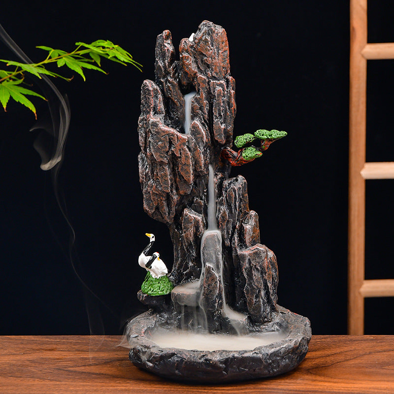 zensoullab Resin Carved Backflow Incense Burner Mountain Water Creative Aromatherapy Burner Ornamental Smoke Incense Burner Agarwood Sandalwood Incense Dehua Ceramic