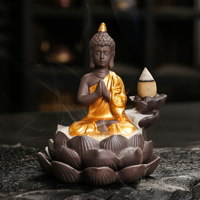 zensoullab Purple Clay Ceramic Lotus Base Thai Buddha Backflow Incense Burner Hot Selling Backflow Incense Offering Incense Burner Sandalwood Incense
