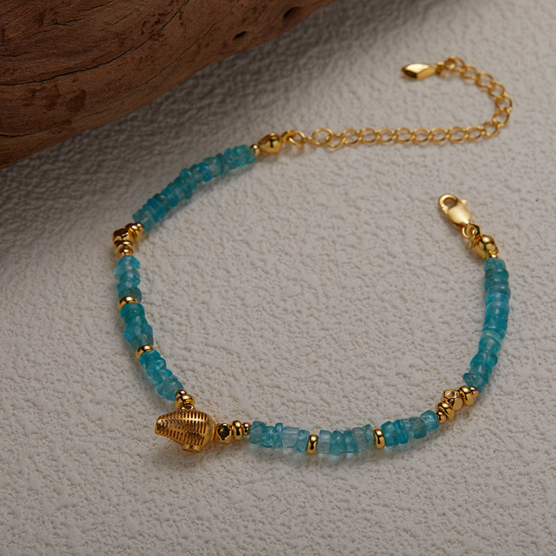 Zensoullab Original Design S925 Sterling Silver Natural Apatite Colored Gems Necklace Women's Trendy Handmade Beaded Silver Temperament Clavicle Chain