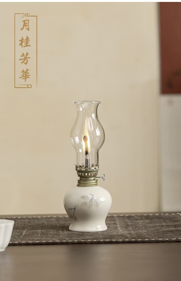 zensoullab Glass Butter Lamp Eternal Light Offering Lamp Household Oil Lamp Creative Ornament Ceramic Hand-painted Vegetable Oil Eco-friendly Night Light
