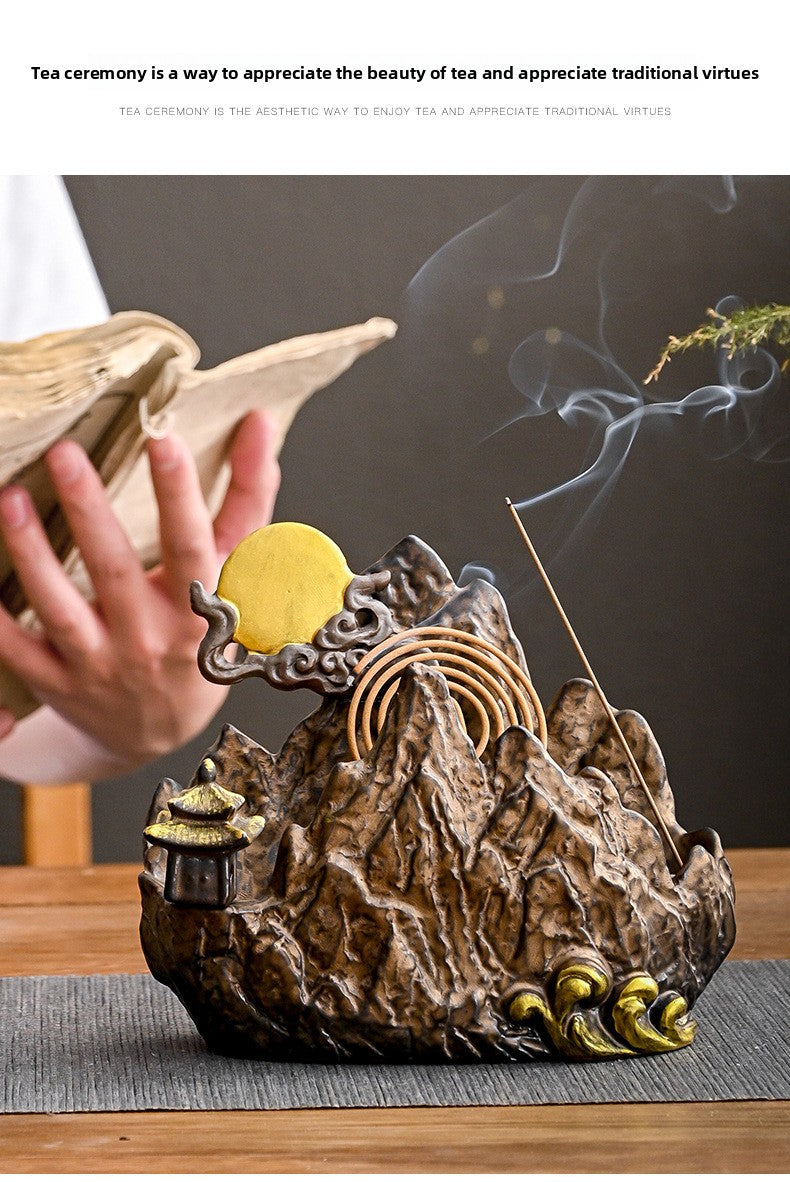zensoullab Creative Ceramic Large Incense Burner Antique Style Home Indoor Incense Tea Ceremony Incense Holder Sandalwood Agarwood Mosquito Coil Burner