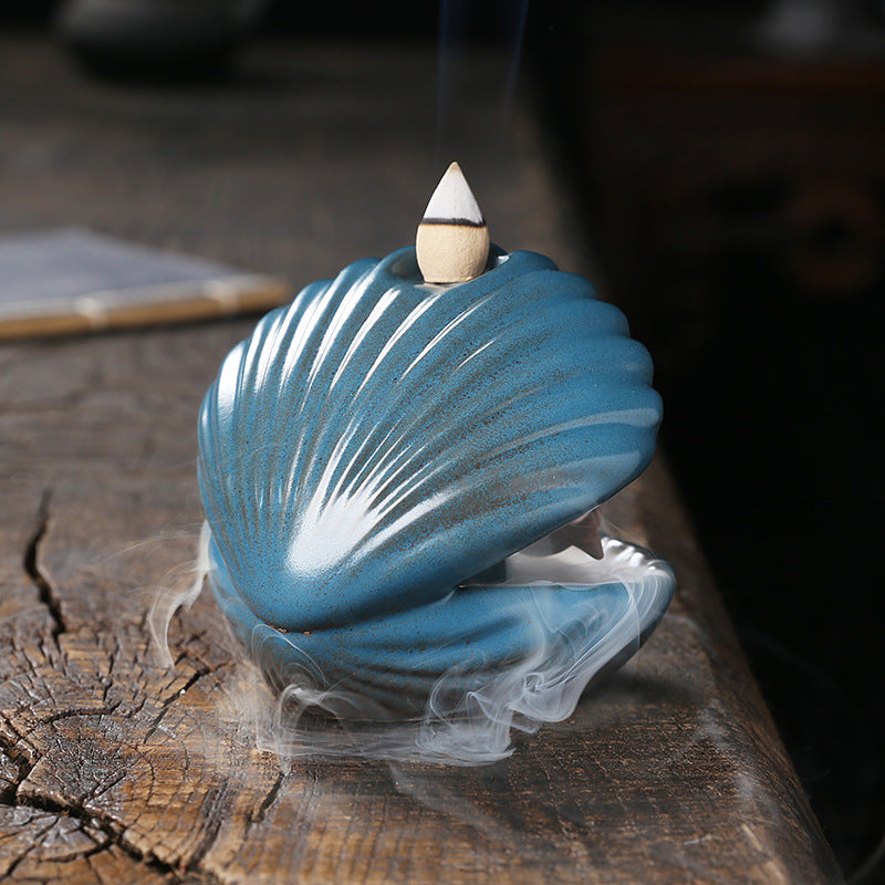 zensoullab Original Ceramic Crafts Home Decoration Creative European Style Shell Mermaid LED Light Backflow Aromatherapy Burner
