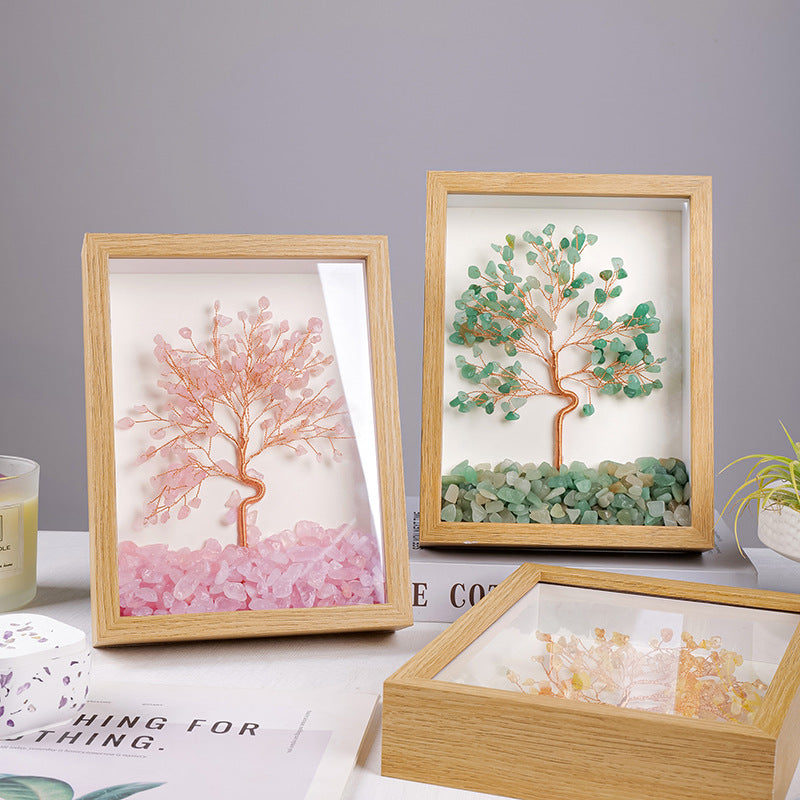 zensoullab Natural Crystal Money Tree Photo Frame Yellow Crystal Amethyst Crystal Stone Photo Frame Housewarming Gift Desktop Wealth-Attracting Ornament