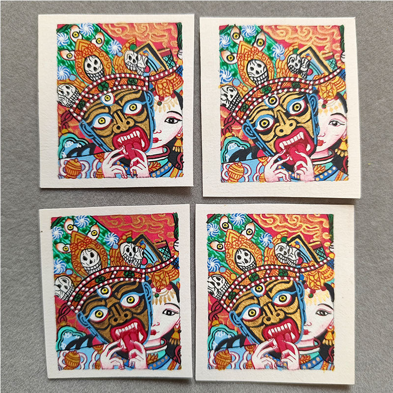 zensoullab Nepal Hand-painted Female God of Wealth Zaki Ram Past and Present Life Thangka Tibetan God of Wealth Small Thangka Gawu Box Pendant