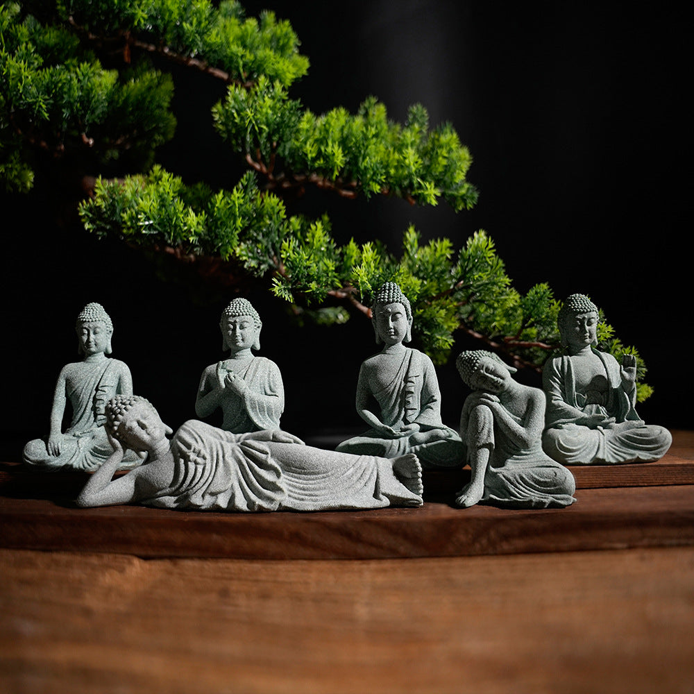 zensoullab Desktop Chinese Zen Style Buddha Figurine Micro Landscape Fish Tank Decoration Rockery Desktop Ornament Tea Pet Incense Decoration