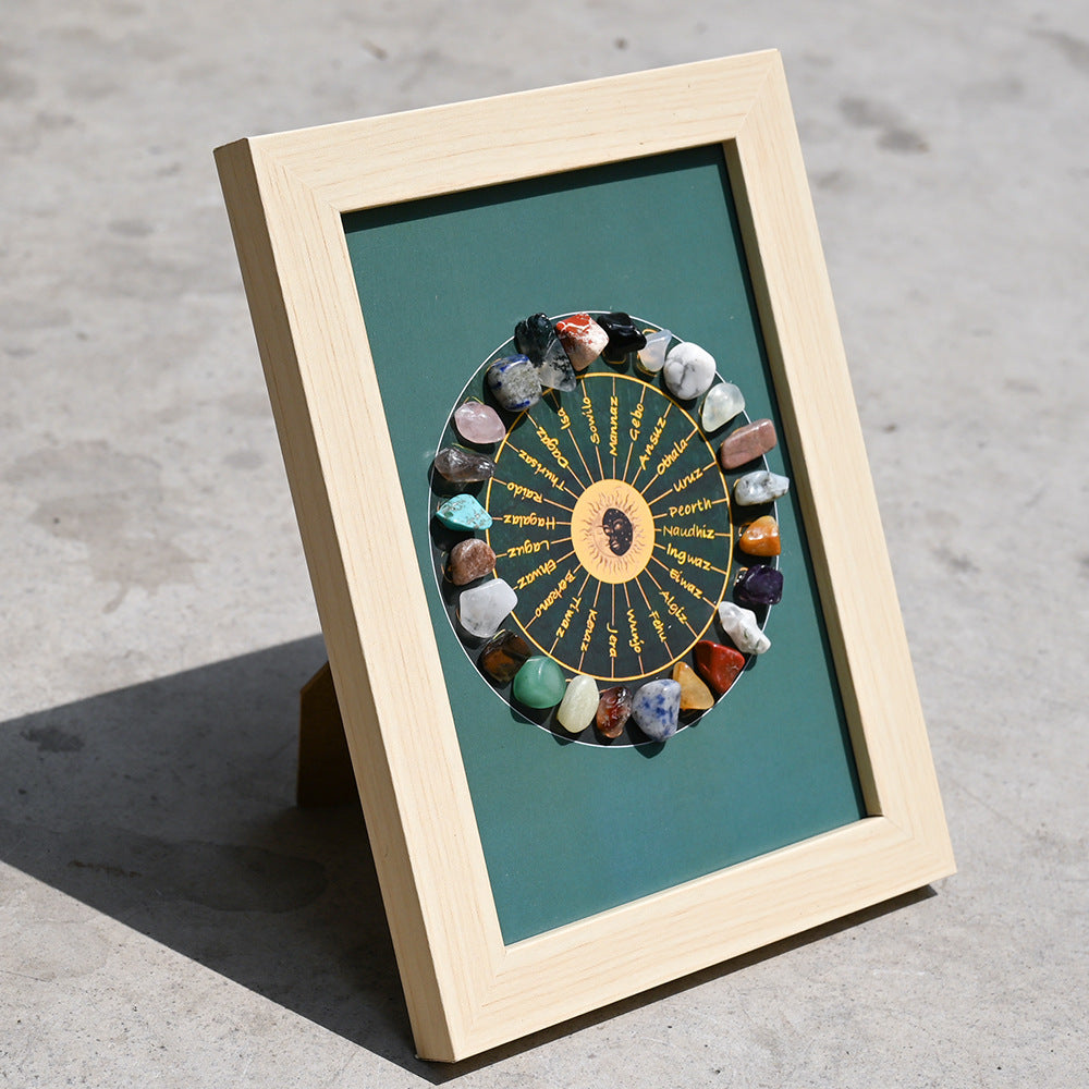 zensoullab Meditation Natural Raw Stone Specimen Frame Ornament Natural Crystal Mineral Colorful Seven-Color Stone Picture Frame Display Stand