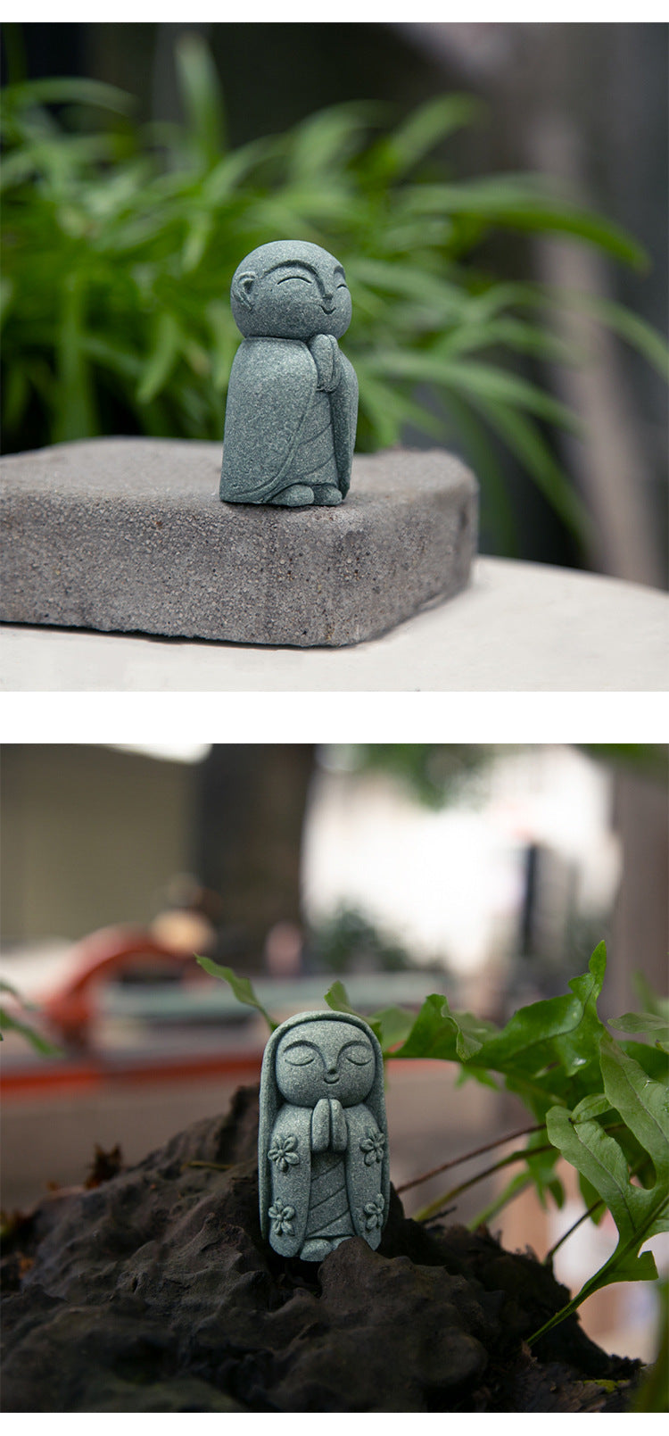 zensoullab Green Sand Stone Japanese Style Little Monk Home Aromatherapy Decoration Kyoto Kanzan Shape Fish Tank Aquarium Bonsai Matching Ornament