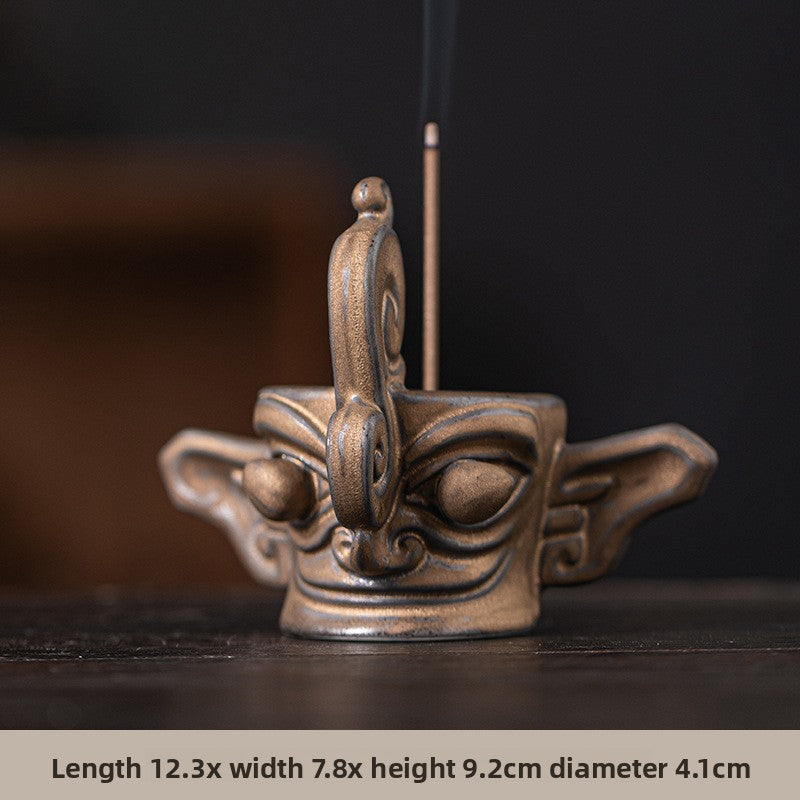 zensoullab Chinese Retro Cultural Creative Sanxingdui Bronze Long Eyes Mask Incense Holder Aromatherapy Burner Home Indoor Ceramic Incense Burner