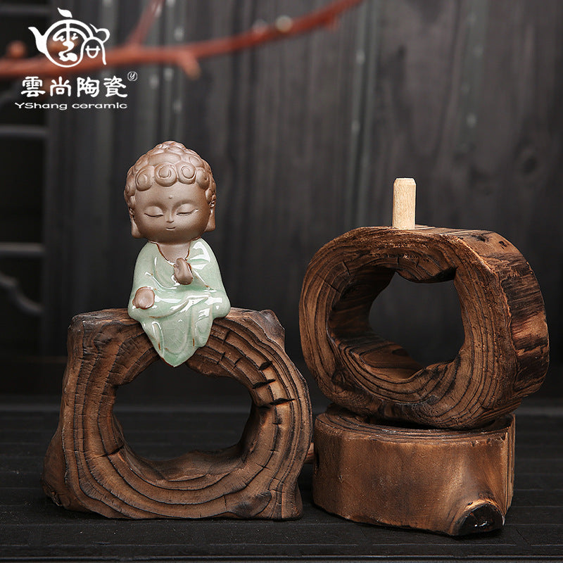 zensoullab Yunshang Tea Pet Ornament Creative Little Monk Purple Clay Backflow Incense Burner Tea Set Accessories Home Office Art Ornament