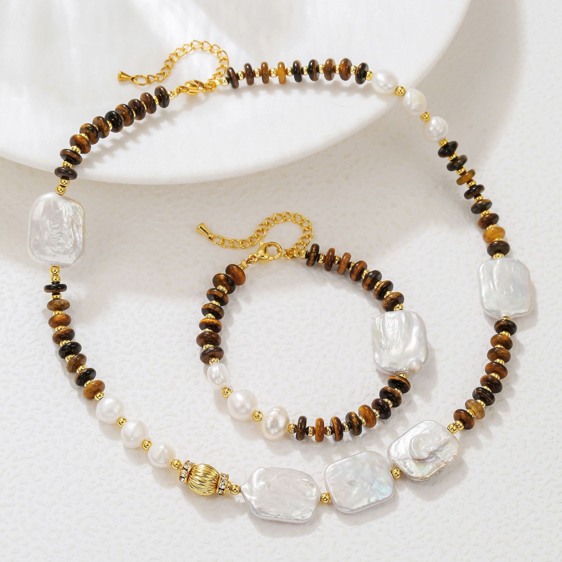 zensoullab Baroque Freshwater Pearl Necklace Bracelet Melard Tiger Eye Sweater Chain High-end Design