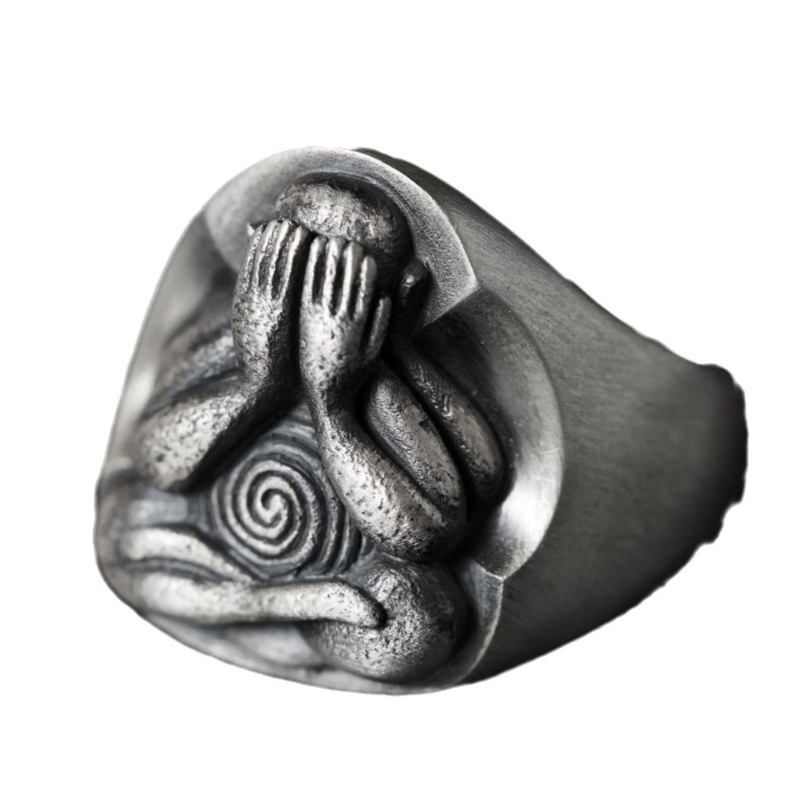 Zensoullab Retro Bida Buddha Thai Silver Thick Ring Oriental Style Pothole Men's Fashion Open-End Personality Ring