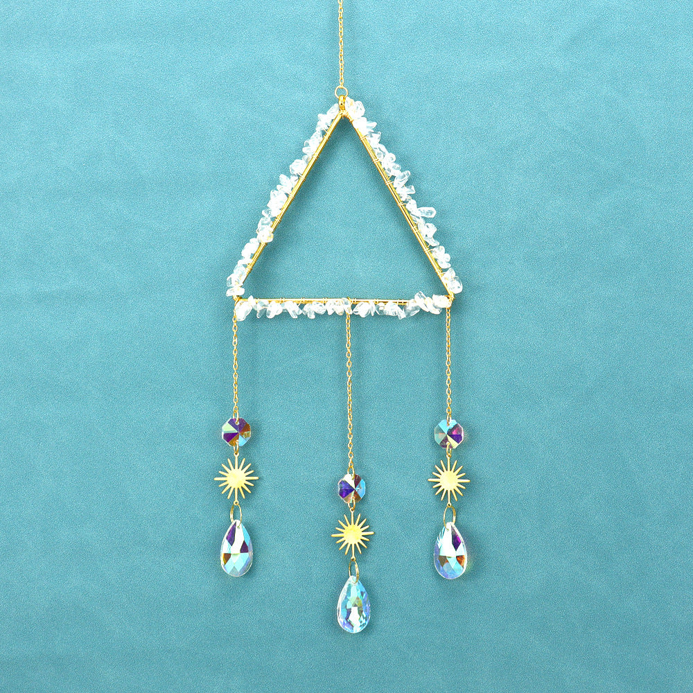 zensoullab Natural Raw Crystal Wind Chime Sun Catcher Triangle Hanging Holiday Home Decoration