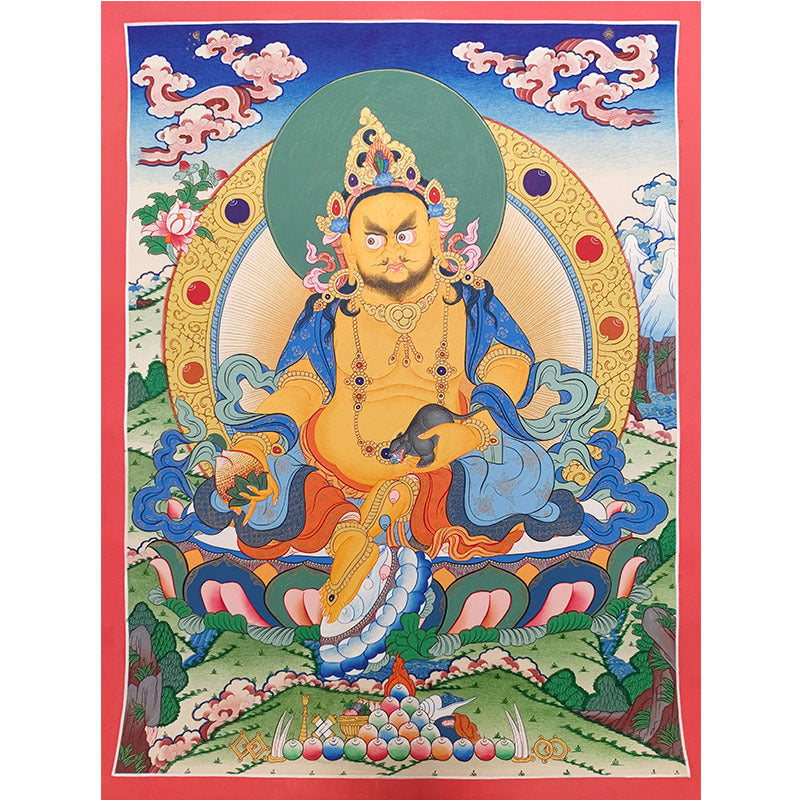 zensoullab Nepal Hand-painted Yellow God of Wealth Thangka Green Tara Vajrasattva Medicine Buddha Buddha Statue Entrance Living Room Decorative Hanging Painting