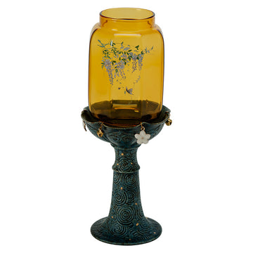 zensoullab New Chinese Style Antique Cloud Pattern Wisteria Glass Ming-Qing Candle Holder Ceramic Home Base Ornament Atmosphere Lamp Stand