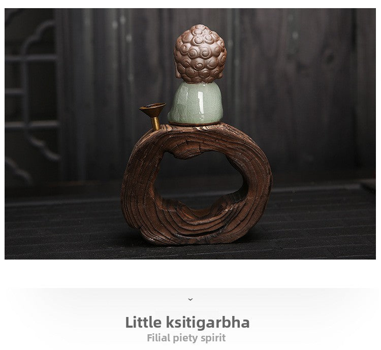 zensoullab Yunshang Tea Pet Ornament Creative Little Monk Purple Clay Backflow Incense Burner Tea Set Accessories Home Office Art Ornament