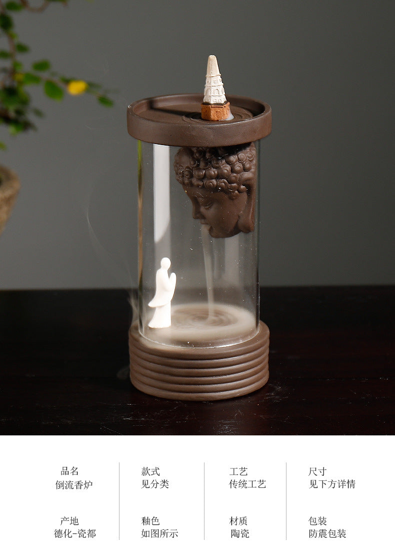 zensoullab Rulai Zen Windproof Cover Backflow Incense Burner Creative Purple Clay Yearly Abundance Backflow Burner Home Decor