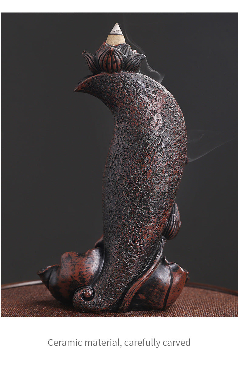 zensoullab Selected Resin Alpine Water Backflow Incense Burner Creative Lotus Leaf Lotus Backflow Sandalwood Burner Home Decor