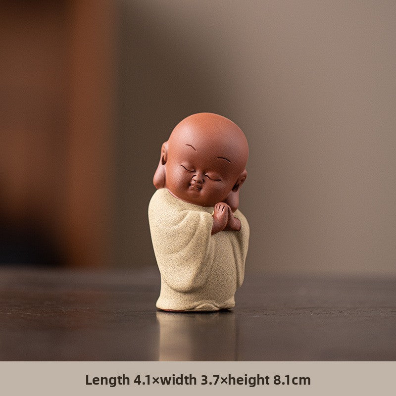 zensoullab New Chinese Style Ceramic Zen Little Monk Premium Desktop Ornament Creative Home Fish Tank Landscaping Tea Pet Decoration