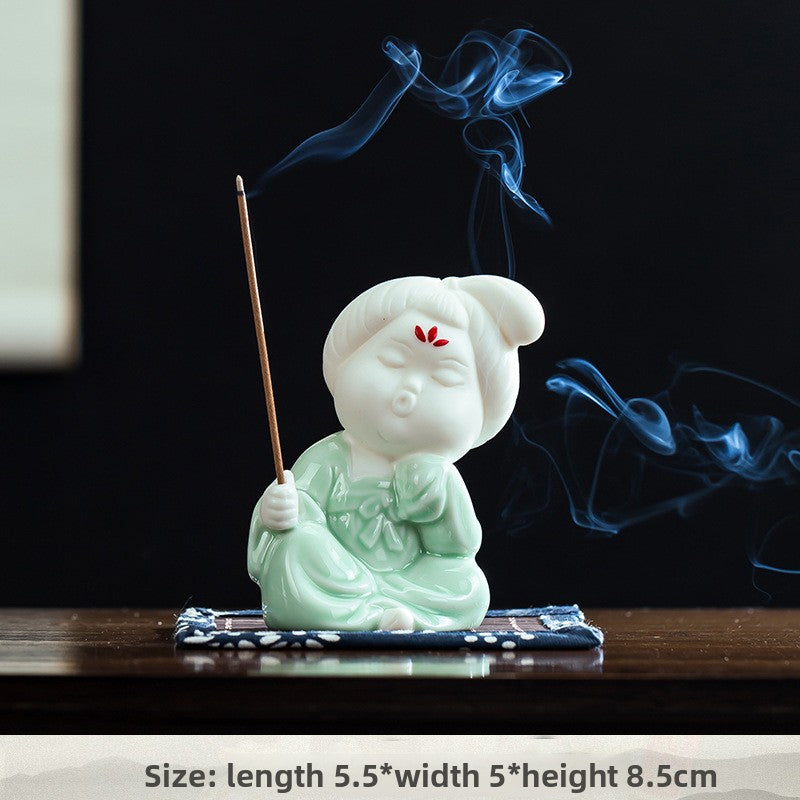 zensoullab Chinese Style Ceramic Lady Incense Holder Incense Stand Incense Burner Incense Stick Sandalwood Home Aromatherapy Burner Creative Home Decor Ornament