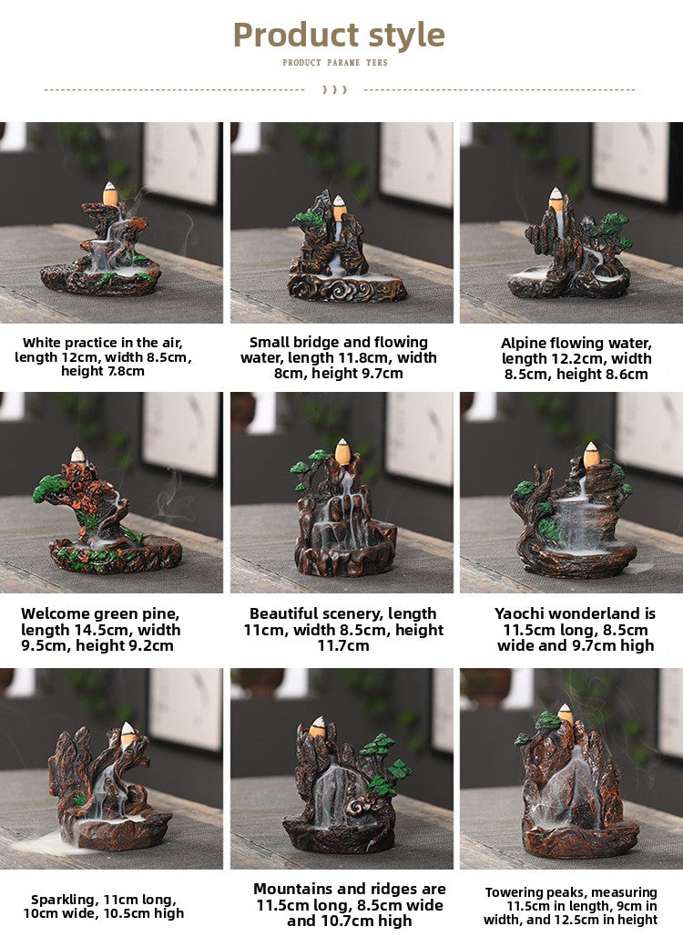 Zensoullab Resin Carving High Mountain Flowing Water Backflow Agarwood Stove Home Indoor Zen Sandalwood Incense Burner Tea Ceremony Decoration Zen Incense Burner