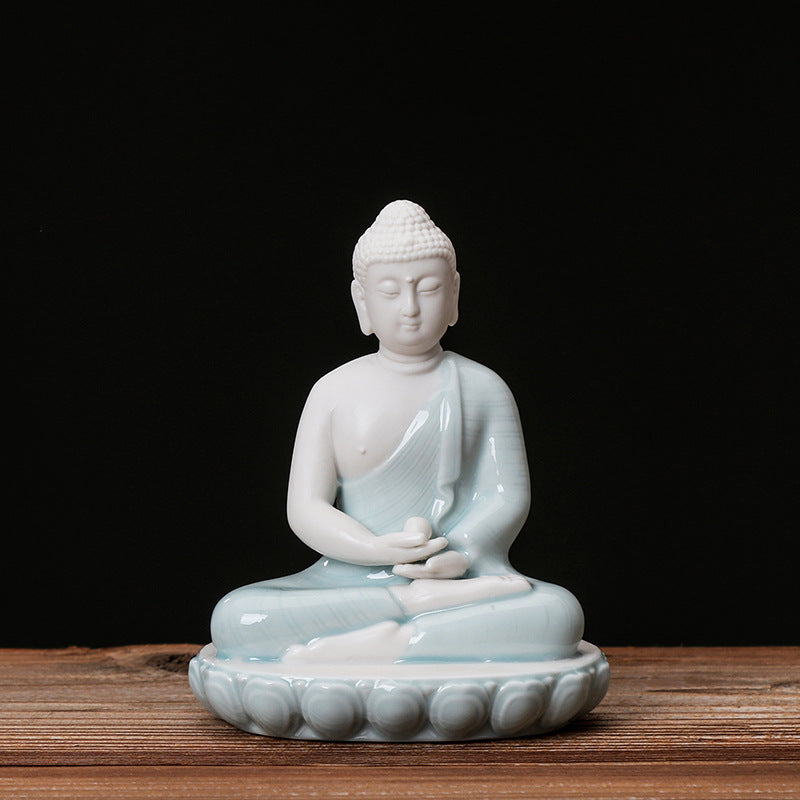 zensoullab Premium Dehua Ceramic Chinese Handmade Buddha Shakyamuni Amitabha Buddha Hall Home Entrance Decoration