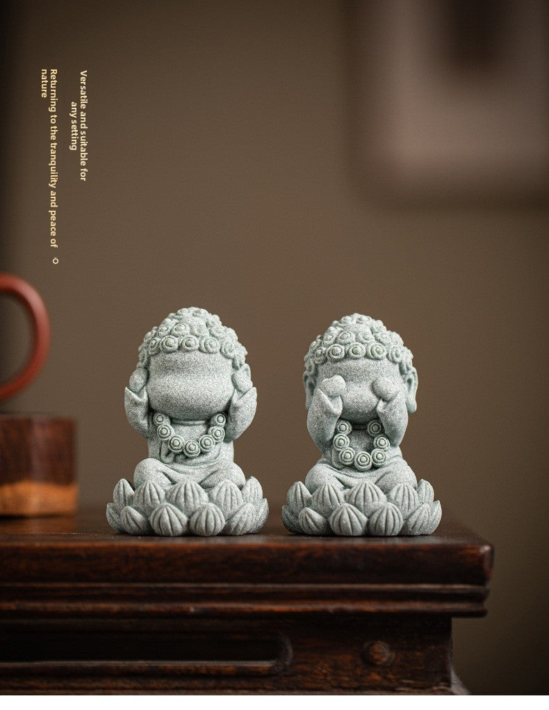 zensoullab Zen Style Chinese Qingsha Cultural Creative Four Small Buddha Incense Holder Incense Stand Incense Tray Tea Pet Living Room Indoor Tea Ceremony Aromatherapy Burner