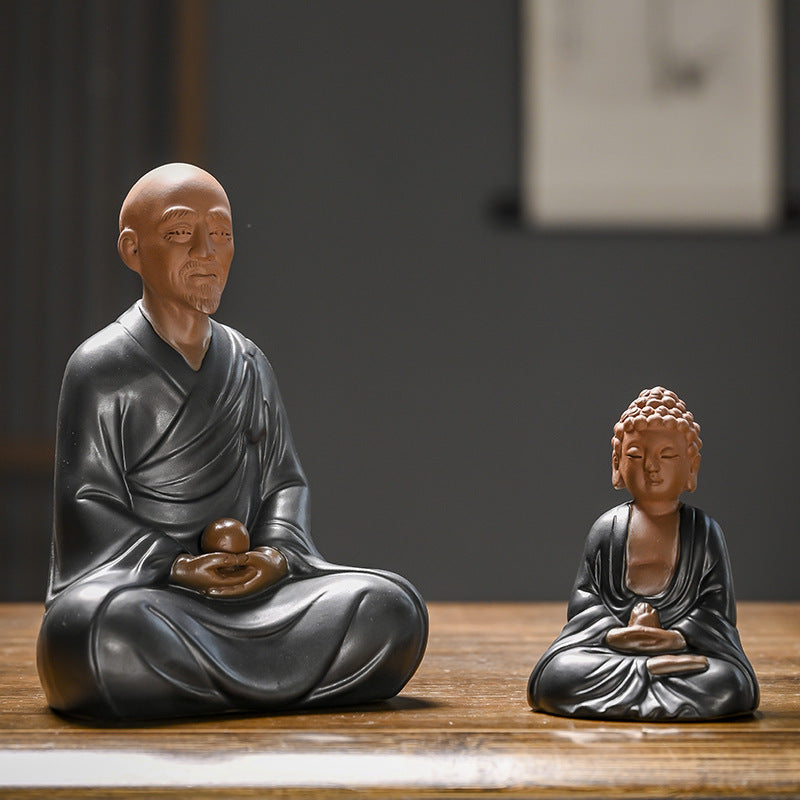 zensoullab Creative Purple Clay Little Buddha Tea Pet Tea Play Tea Tray Accessories Can Cultivate Zen Buddha Statue Ornament Ensure Safety Car Decoration