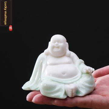 zensoullab Premium Ceramic Lucky Maitreya Buddha Fat Belly Laughing Buddha Living Room Entrance Car Home Decoration Zen Ornament