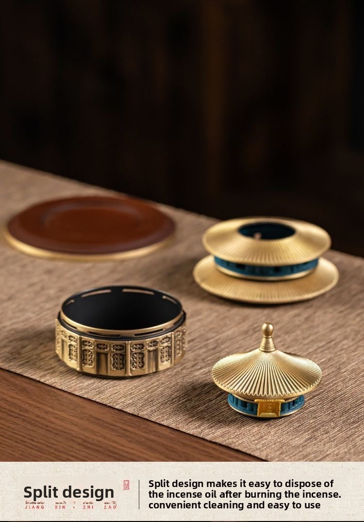 zensoullab Ancient Style New Chinese Style Temple of Heaven Copper Incense Burner Home Sandalwood Incense Indoor Coil Incense Agarwood Burner Incense Seal Incense Burner Ornament