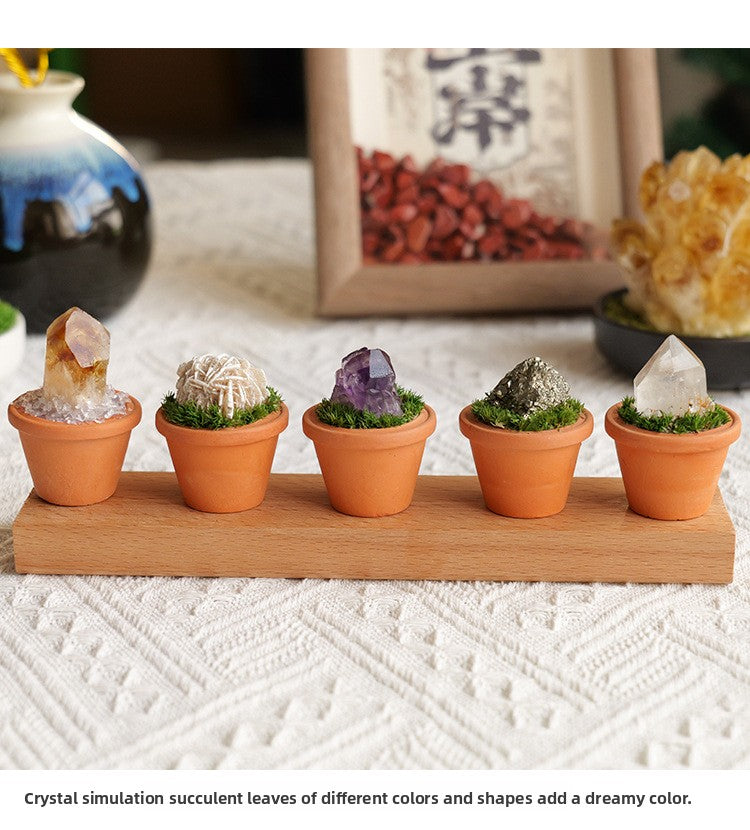 zensoullab Natural Crystal Raw Stone Mineral Pot Ornament Crystal Gemstone DIY Simulation Potted Plant Home Desktop Car Ornament