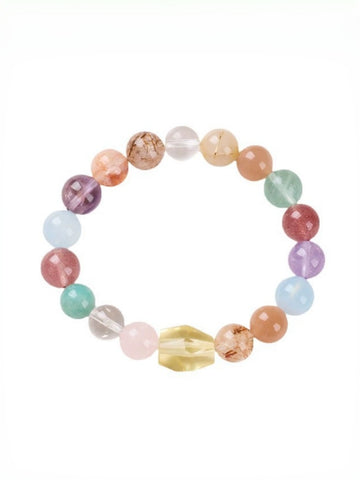 zensoullab Natural 10MM Rainbow Multi-Gemstone Crystal Bracelet Yellow Crystal Red Agate Flower Aquamarine High-End Crystal Bracelet