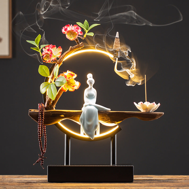 zensoullab New Chinese Style Backflow Incense Ornament Creative Lamp Ring Home Aromatherapy Burner Office Living Room Entrance Desktop Decoration